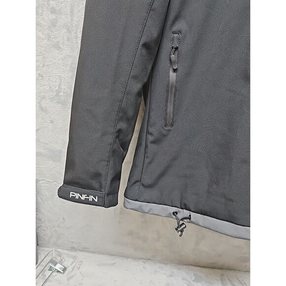 NWT Pinfin Men Windbreaker Jacket Black Size Lg Detachable Hood Zip Pockets - Picture 5 of 14